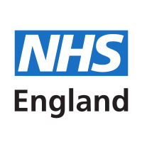 NHS England logo with the white letters of NHS on a blue background and England written underneath